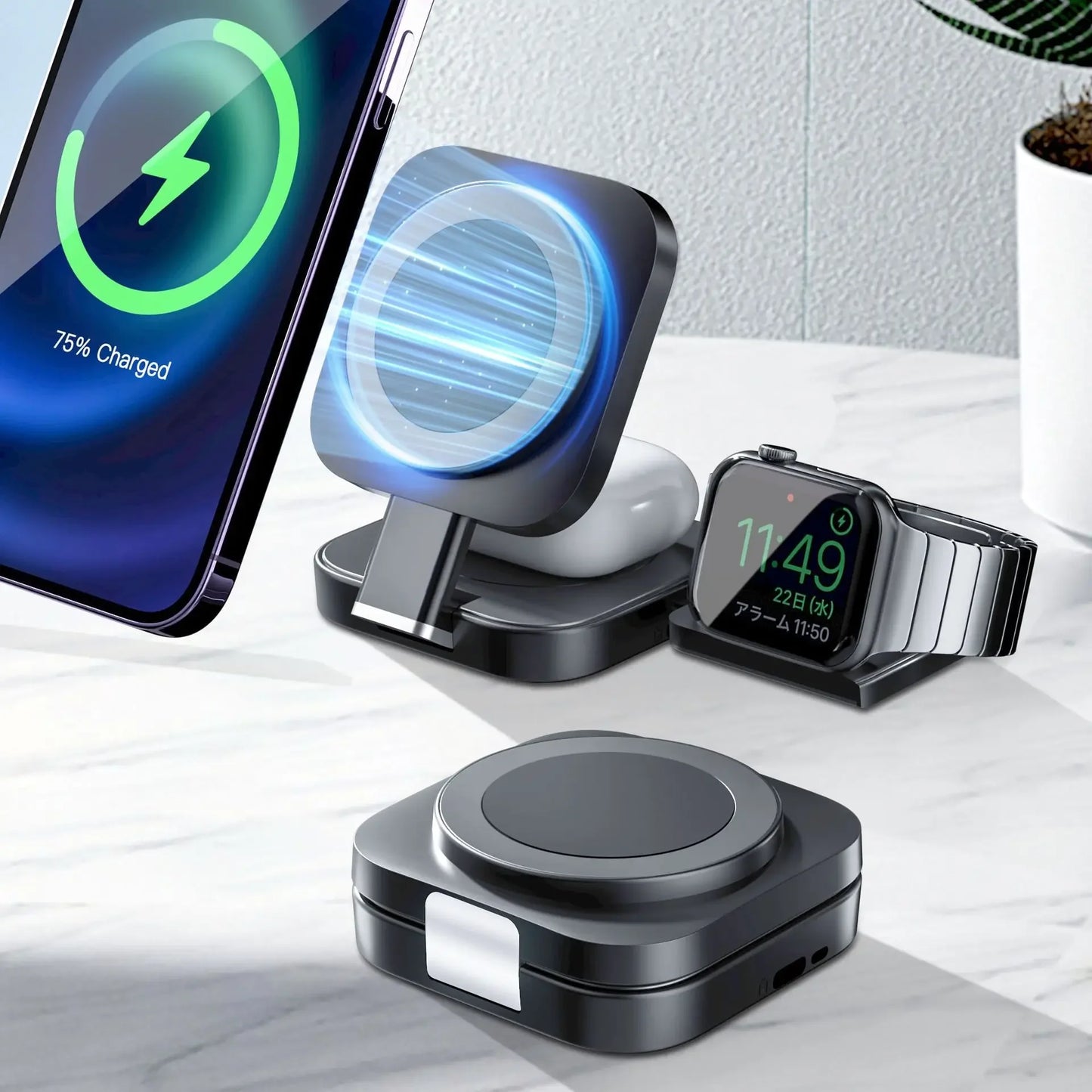 3 in 1 Tiny Foldable Wireless Charger Stand