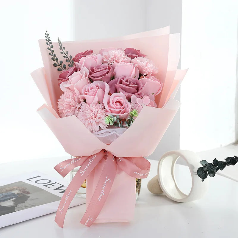 Artificial Soap Rose Carnation Flower Bouquet